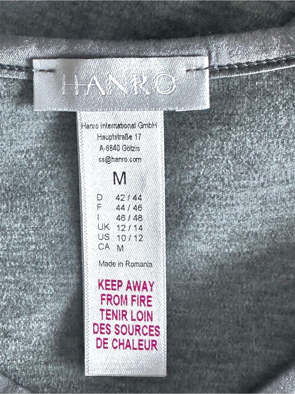 Hanro Cotton Modal Blend V Neck Gray Short Nightgown Size Medium - Picture 4 of 10